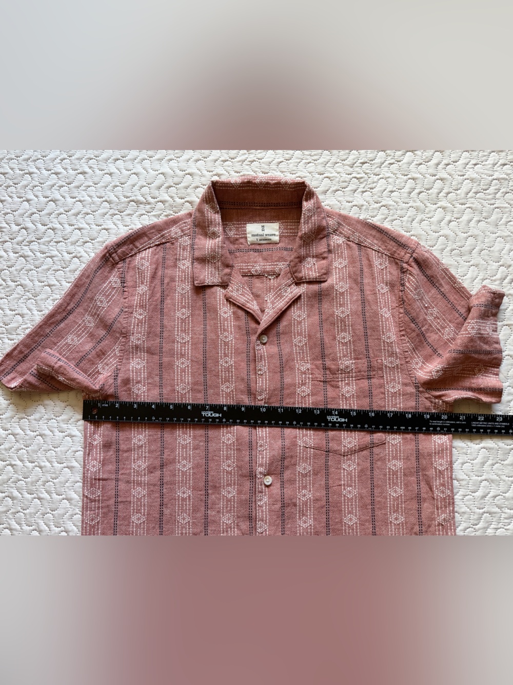 Mutual Weave Men's Rust Pink Camp Collar Patterned Button-Up Shirt Size Small - Picture 3 of 10